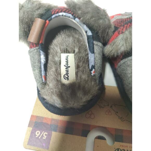 Dearfoams Kids Slippers Lil Bear Christmas size 5-6 Red Black Memory Foam - Picture 8 of 16
